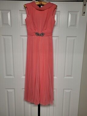 Vintage Lined Coral Chiffon Pantsuit Size Small